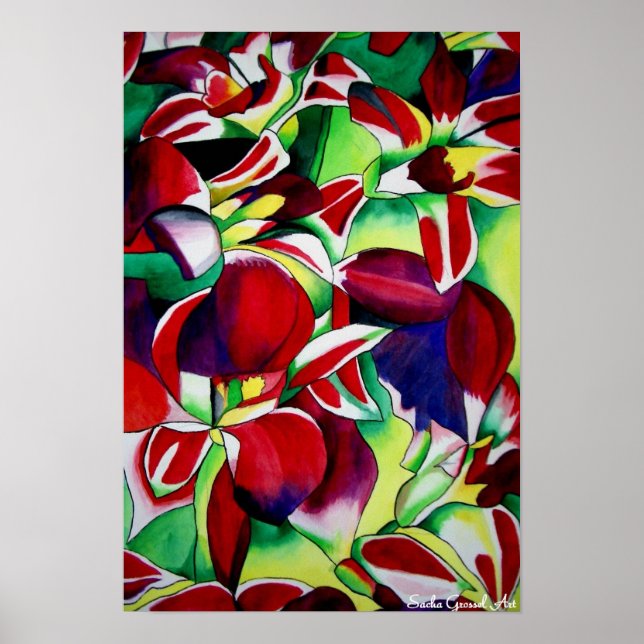 Crimson tropical Singapore Orchids blomart Poster (Framsidan)