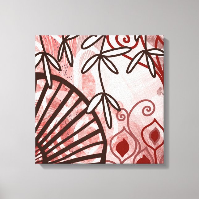 Crimson Veil – Abstract Botanical Art Print Canvastryck (Framsida)