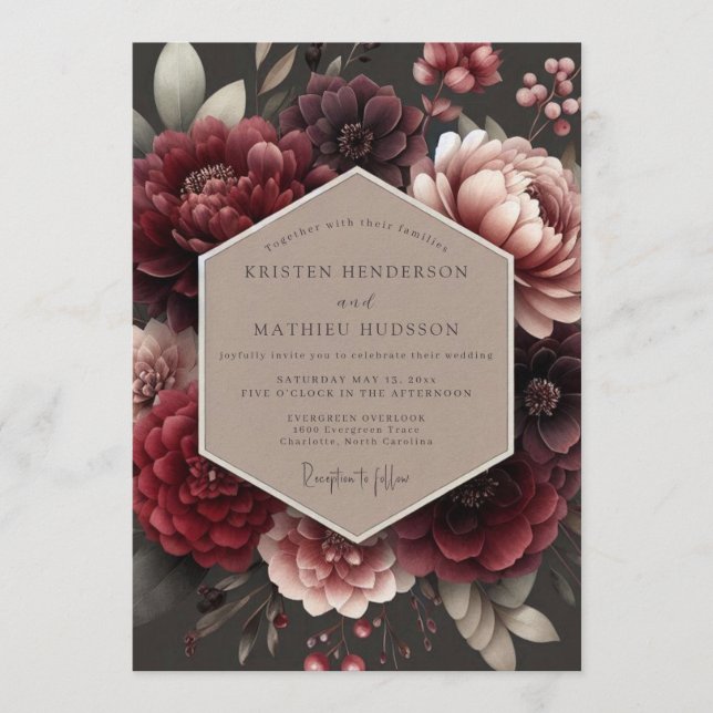 Crimson Velvet Wedding Inbjudningar (Framsida)