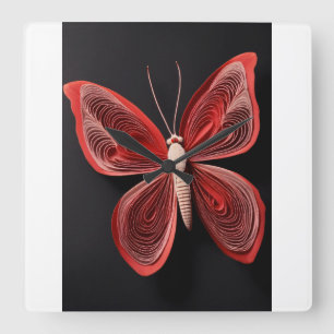 Crimson Vingar: Red Butterfly Tattoo Wall Watch Fyrkantig Klocka