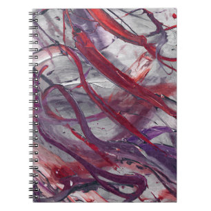 Crimson Violet Grått Abstrakt Flow Anteckningsbok
