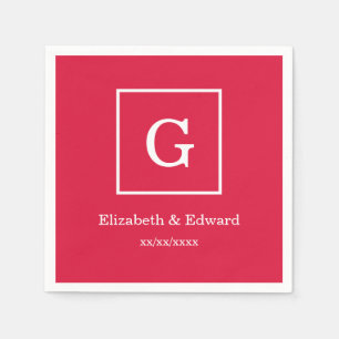 Crimson vit inramad initial Monogram Pappersservett