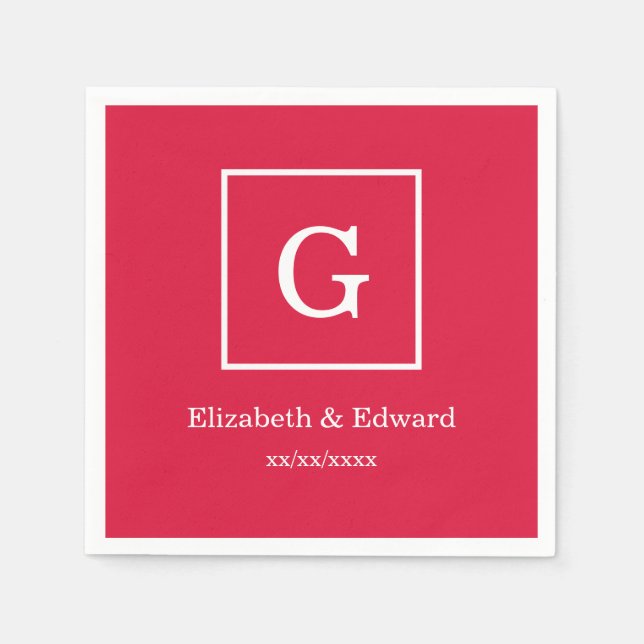 Crimson vit inramad initial Monogram Pappersservett (Framsidan)