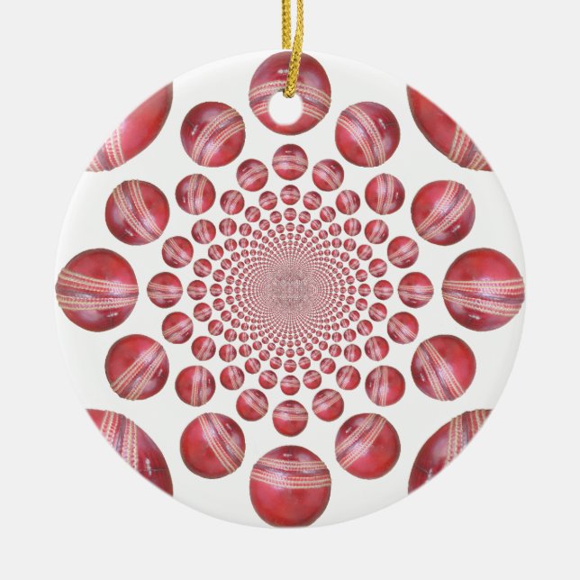 Crimson Vortex: Vacker Red Cricket Boll Art Julgransprydnad Keramik (Framsidan)