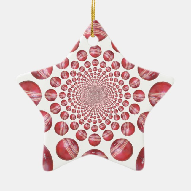 Crimson Vortex: Vacker Red Cricket Boll Art Julgransprydnad Keramik (Framsidan)