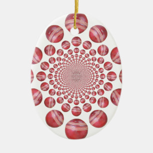 Crimson Vortex: Vacker Red Cricket Boll Art Julgransprydnad Keramik