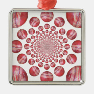 Crimson Vortex: Vacker Red Cricket Boll Art Julgransprydnad Metall