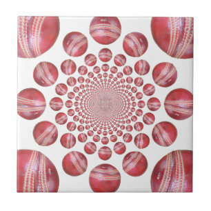 Crimson Vortex: Vacker Red Cricket Boll Art Kakelplatta
