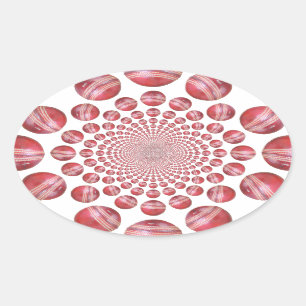 Crimson Vortex: Vacker Red Cricket Boll Art Ovalt Klistermärke
