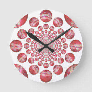 Crimson Vortex: Vacker Red Cricket Boll Art Rund Klocka
