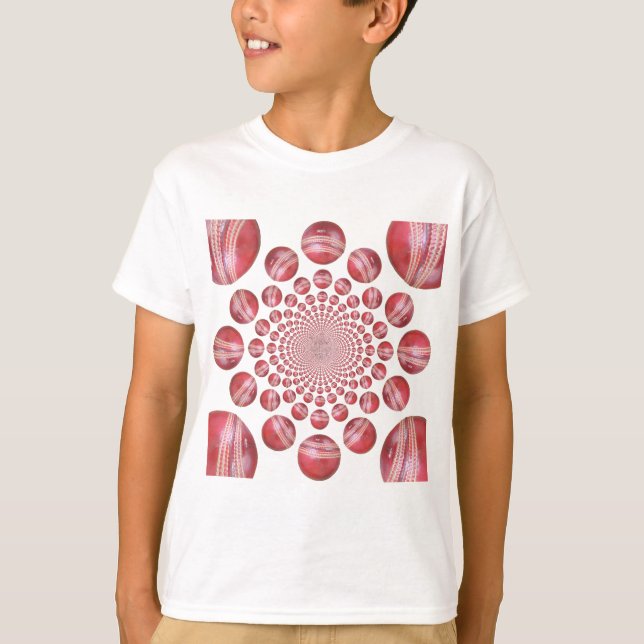 Crimson Vortex: Vacker Red Cricket Boll Art T-shirt (Framsida)