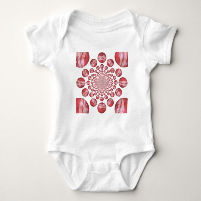 Crimson Vortex: Vacker Red Cricket Boll Art T-shirt (Framsida)