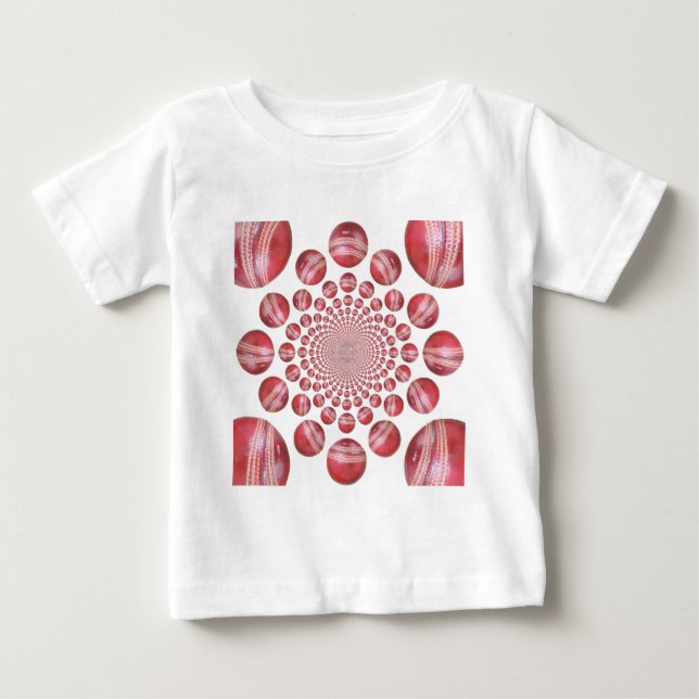 Crimson Vortex: Vacker Red Cricket Boll Art Tee Shirt (Framsida)