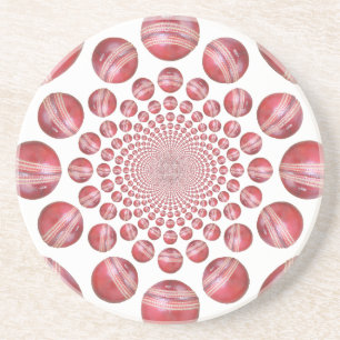 Crimson Vortex: Vacker Red Cricket Boll Art Underlägg Sandsten