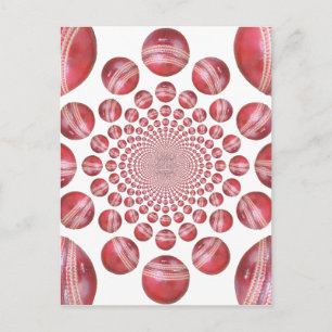 Crimson Vortex: Vacker Red Cricket Boll Art Vykort