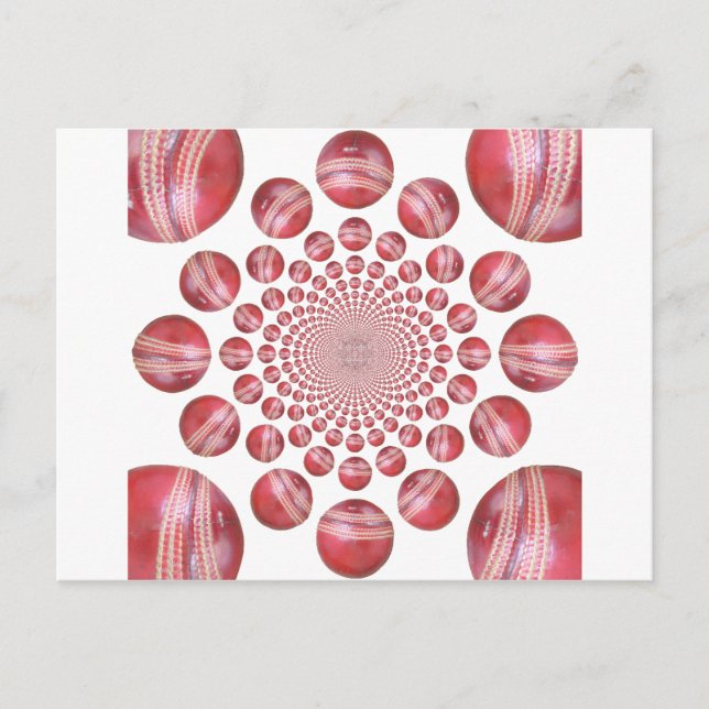Crimson Vortex: Vacker Red Cricket Boll Art Vykort (Framsida)