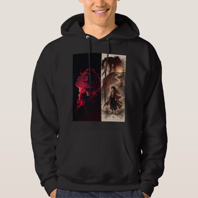Crimson Warrior Anime Hoodie – Dual Shadow Edition (Framsida)