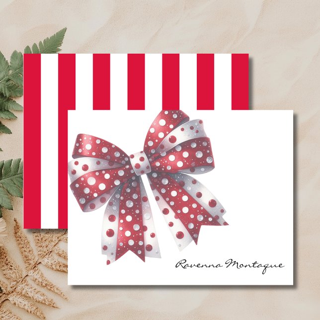 Crimson White Elegant Big Bow Thank You Note Card Anteckningskort (Skapare uppladdad)