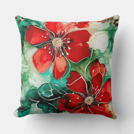 Crimson Yuletide Blooms Botanical Kudde