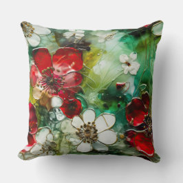 Crimson Yuletide Blooms Botanical Kudde