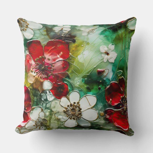 Crimson Yuletide Blooms Botanical Kudde (Framsida)