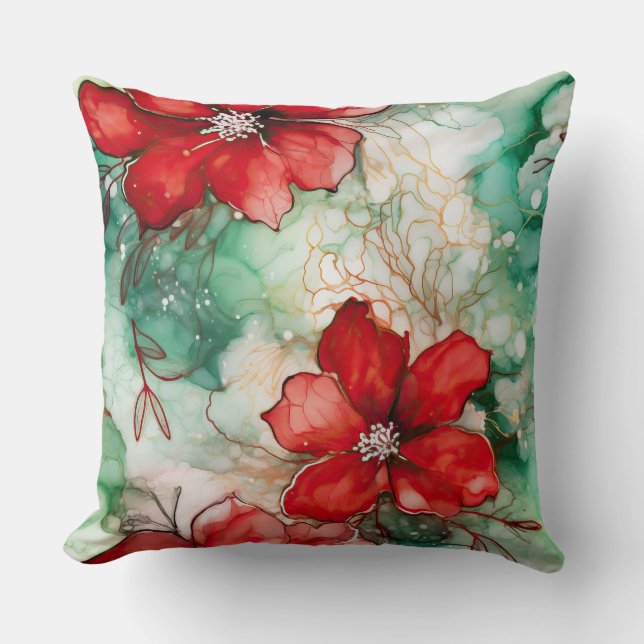 Crimson Yuletide Blooms Botanical Kudde (Framsida)