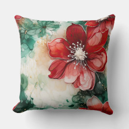 Crimson Yuletide Blooms Botanical Kudde