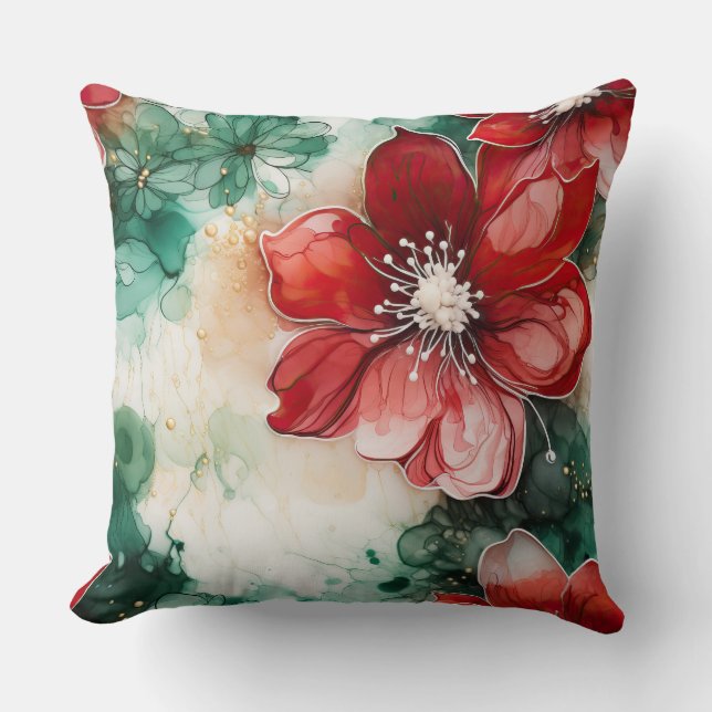 Crimson Yuletide Blooms Botanical Kudde (Framsida)