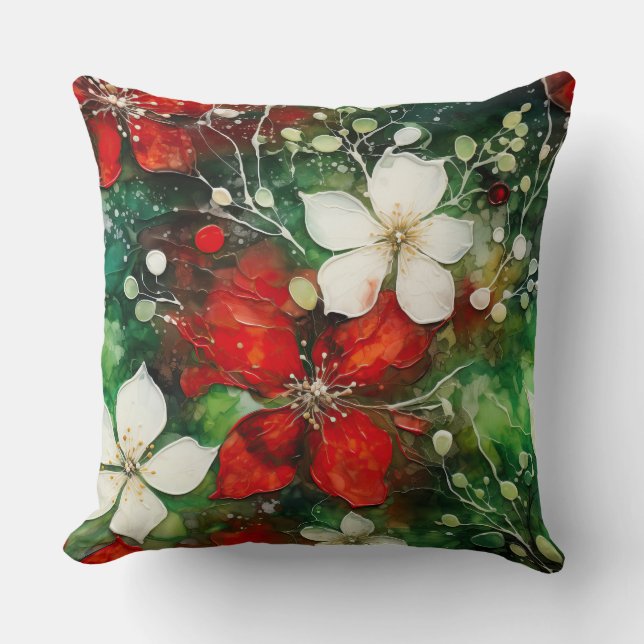 Crimson Yuletide Blooms Botanical Kudde (Framsida)