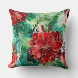 Crimson Yuletide Blooms Botanical Kudde