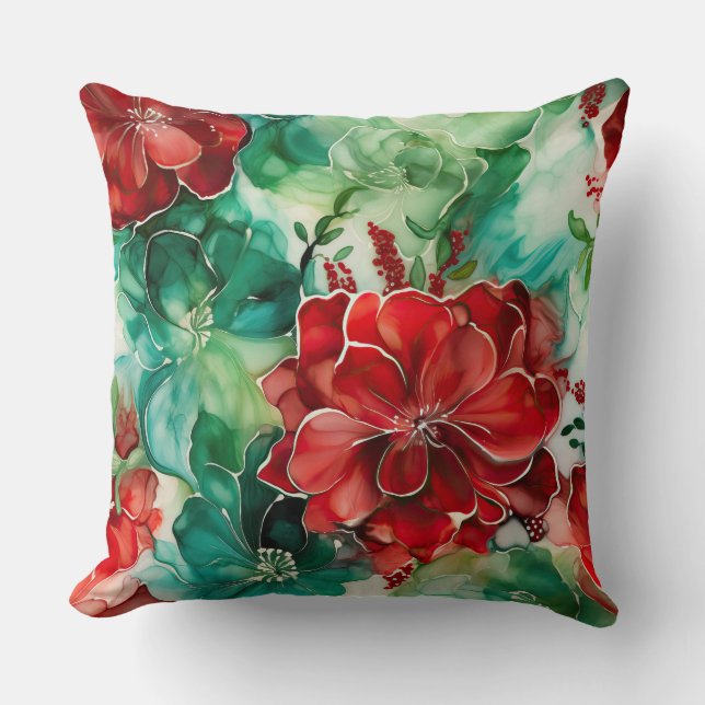 Crimson Yuletide Blooms Botanical Kudde (Framsida)