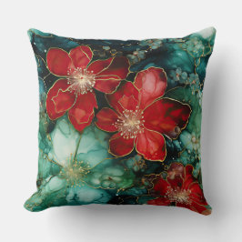 Crimson Yuletide Blooms Botanical Kudde