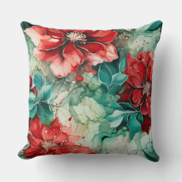 Crimson Yuletide Blooms Botanical Kudde