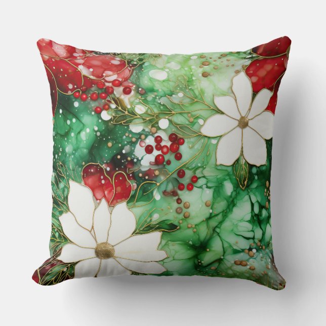 Crimson Yuletide Blooms Botanical Kudde (Framsida)