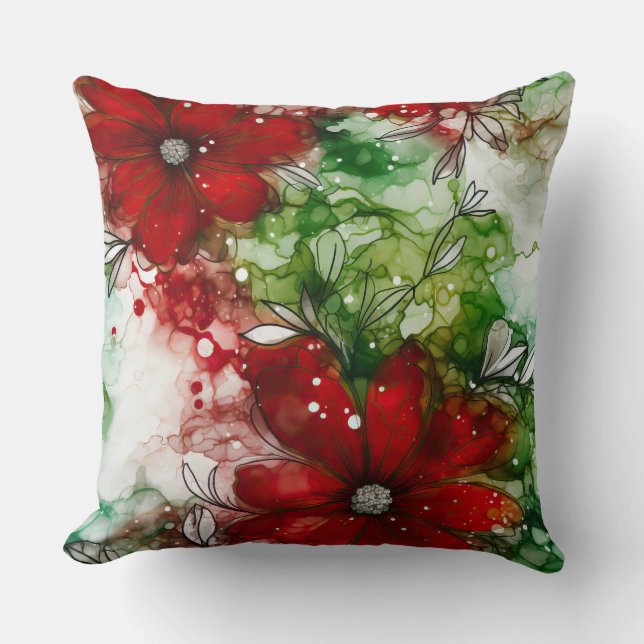 Crimson Yuletide Blooms Botanical Kudde (Framsida)