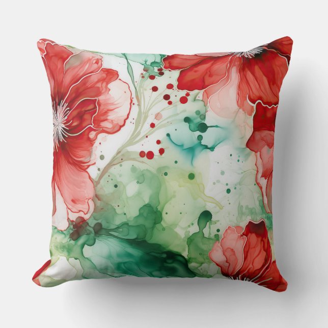 Crimson Yuletide Blooms Botanical Kudde (Framsida)