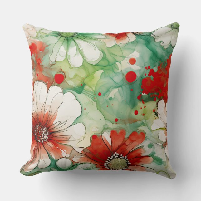 Crimson Yuletide Blooms Botanical Kudde (Framsida)