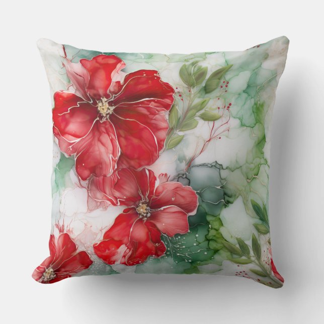 Crimson Yuletide Blooms Kudde (Framsida)