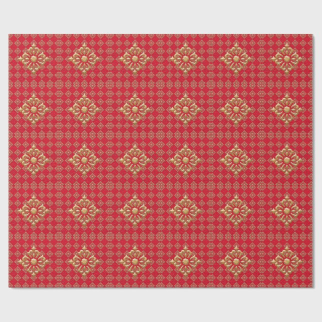 Crinkled Red och Guld Diamonds Presentpapper (Platt)