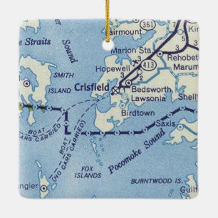Crisfield MD Vintage Karta Julgransprydnad Keramik