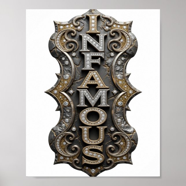Crisp Gold INFAMOUS slogan design Poster (Framsidan)