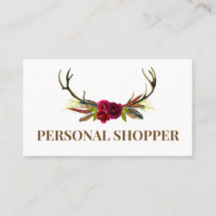 Crisp White & Boho Blommigt Antler Personal Shoppe Visitkort