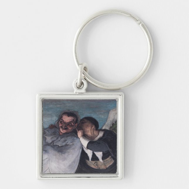 Crispin och Scapin Fyrkantig Silverfärgad Nyckelring (Framsidan)
