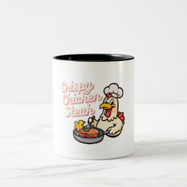 Crispy Chicken Steak Cute Tecknad Food Pun Kawaii Två-Tonad Mugg