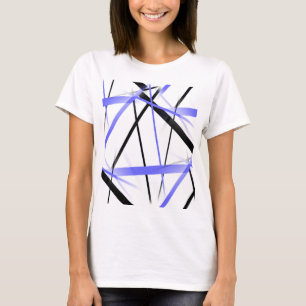 Criss korsade blått- och svartrandar på vit t shirt