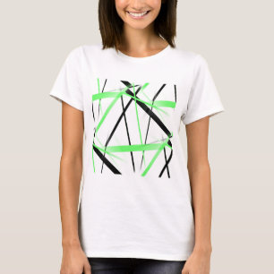 Criss korsade limefrukt- och svartrandar på vit t shirt