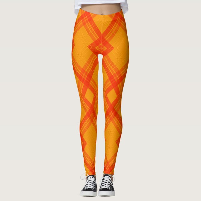Crisscrossed Lycklig Red & Gult/Orange Checks Leggings (Framsida)