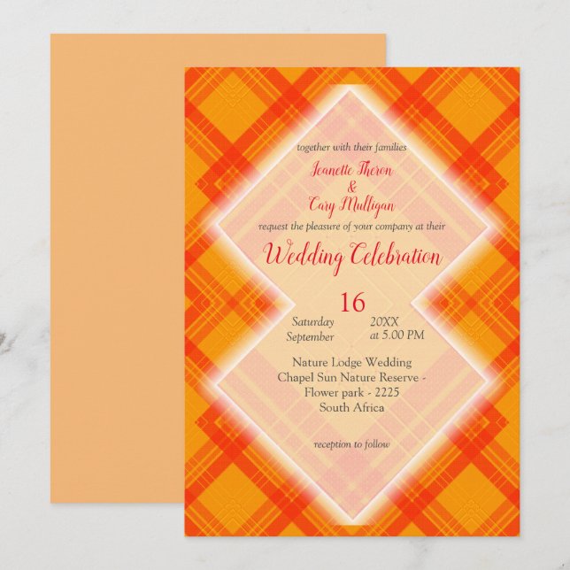 Crisscrossed Red och orange check mönster Inbjudningar (Fram/baksida)