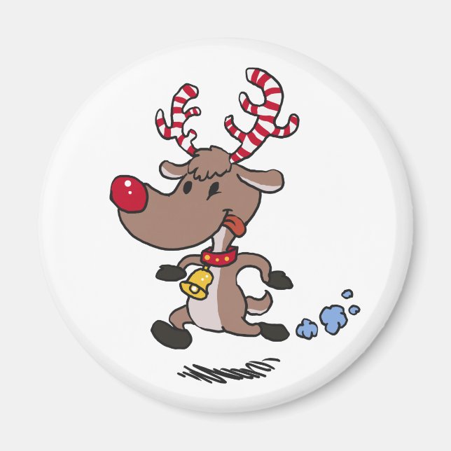 Cristmas Reindeer som kör | Välj bakgrundsfärg Magnet (Framsidan)
