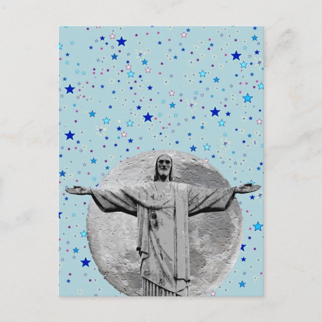 Cristo Redentor, måne och blå stjärnor Vykort (Framsida)